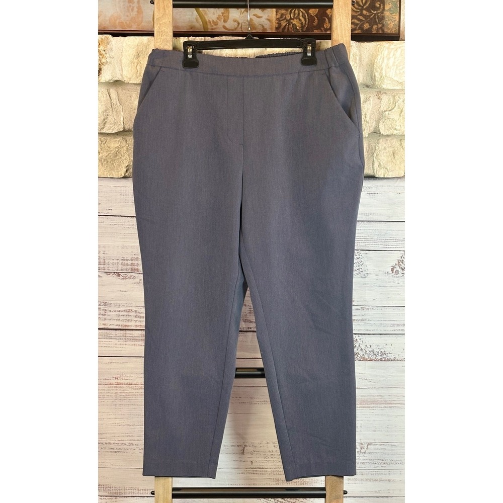 Nine West Womens XL Gray Pull On Ankle Pants Elastic Waist Career Trousers